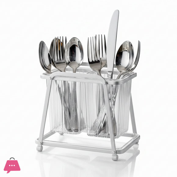 Modern 2-Compartment Aluminum Cutlery Holder