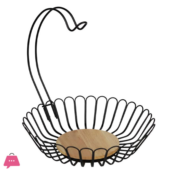 Modern Metal Fruit Basket with Banana Hanger Hook Countertop Fruit Basket