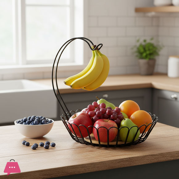 Modern Metal Fruit Basket with Banana Hanger Hook Countertop Fruit Basket