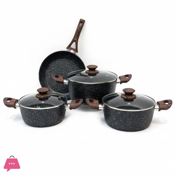 Non-stick Cookware Set 7 Pcs – 3 Pots with Lids & 1 Fry Pan