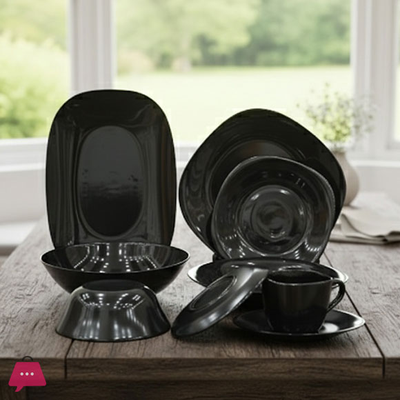 Opal 1 More Dinner Set of Black Square 6 & 8 Person Dinner