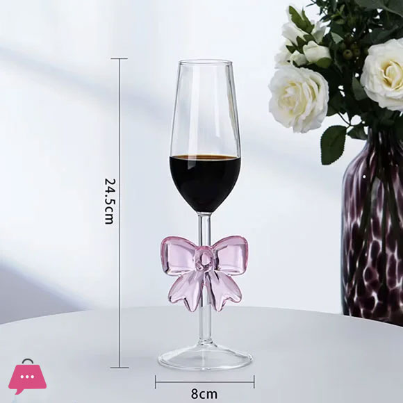 Pink Bow Wine Glass Goblet 1Piece – Champagne Style - 200ML