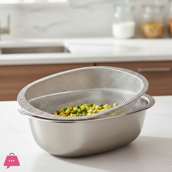 Premium Oval Stainless Steel Drainer Basket & Bowl Set