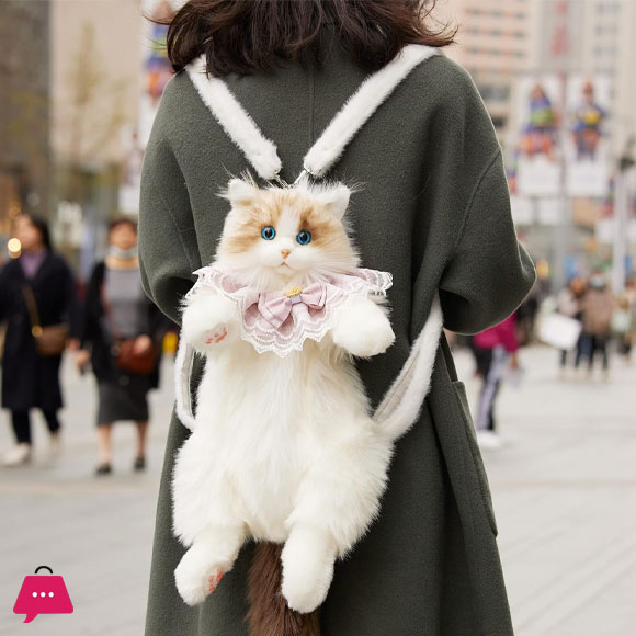 Realistic Adorable Cat Shaped Backpack - Handcrafted Plush Cat Stuffed Bag - Pre-Order