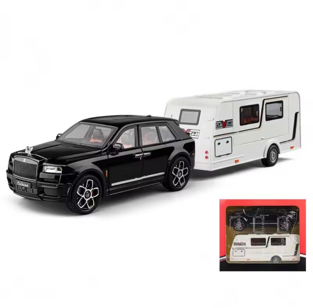 1:20 Cullinan SUV Alloy Trailer RV Car Model Diecast Metal Camper Van