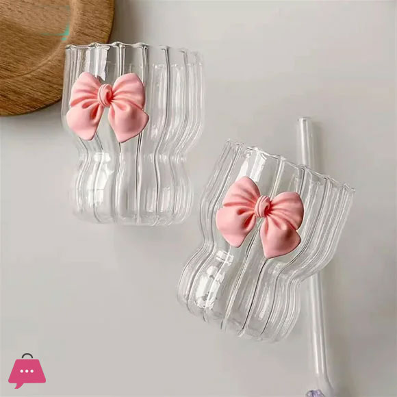 Stylish Bow Ice Tea Glass with Straw 300ML