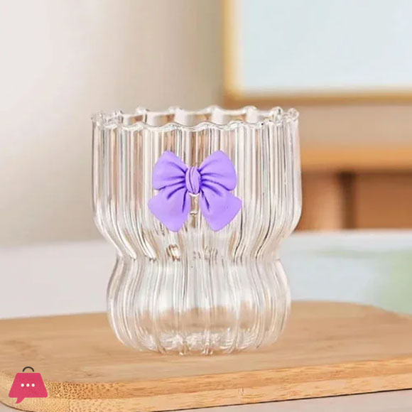 Stylish Bow Ice Tea Glass with Straw 300ML