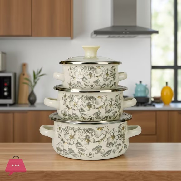 3-Piece Vintage-Style Floral Enameled Cooking Pot Set