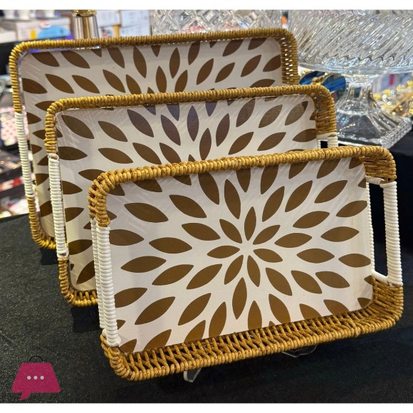 3 - Pieces Woven Rectangular Rattan Serving Tray Decorative Woven Wicker Trays