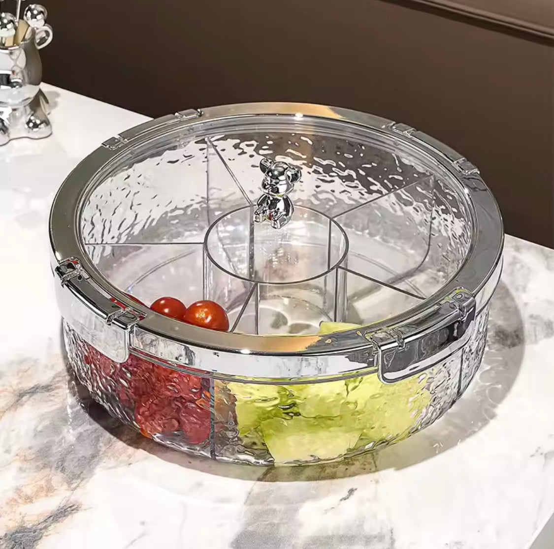 Luxury Sealed Snack Tray With Cover 5 Grid Multi Compartment Dry Fruit Tray