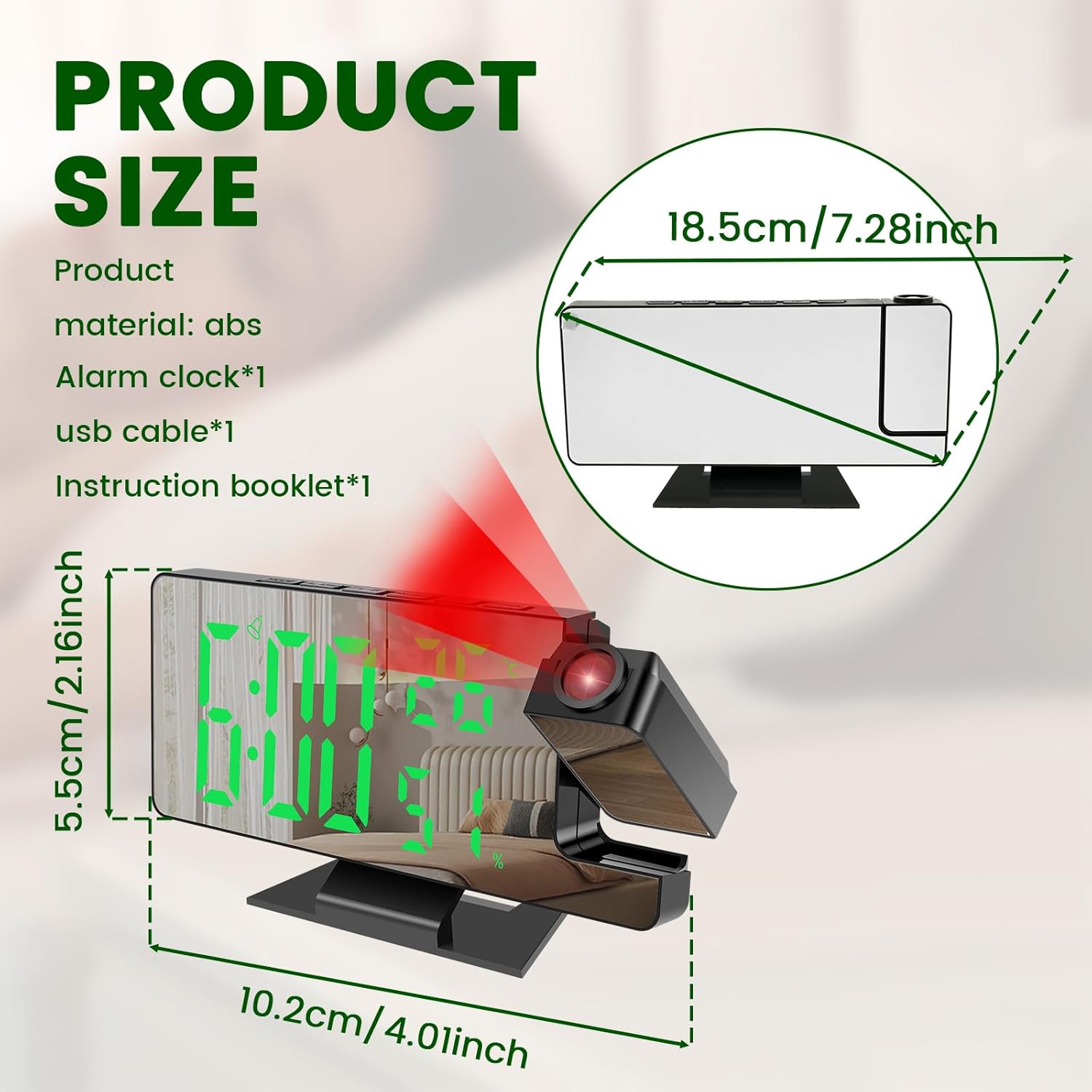 Projection Alarm Clock with 180° Rotatable Projector