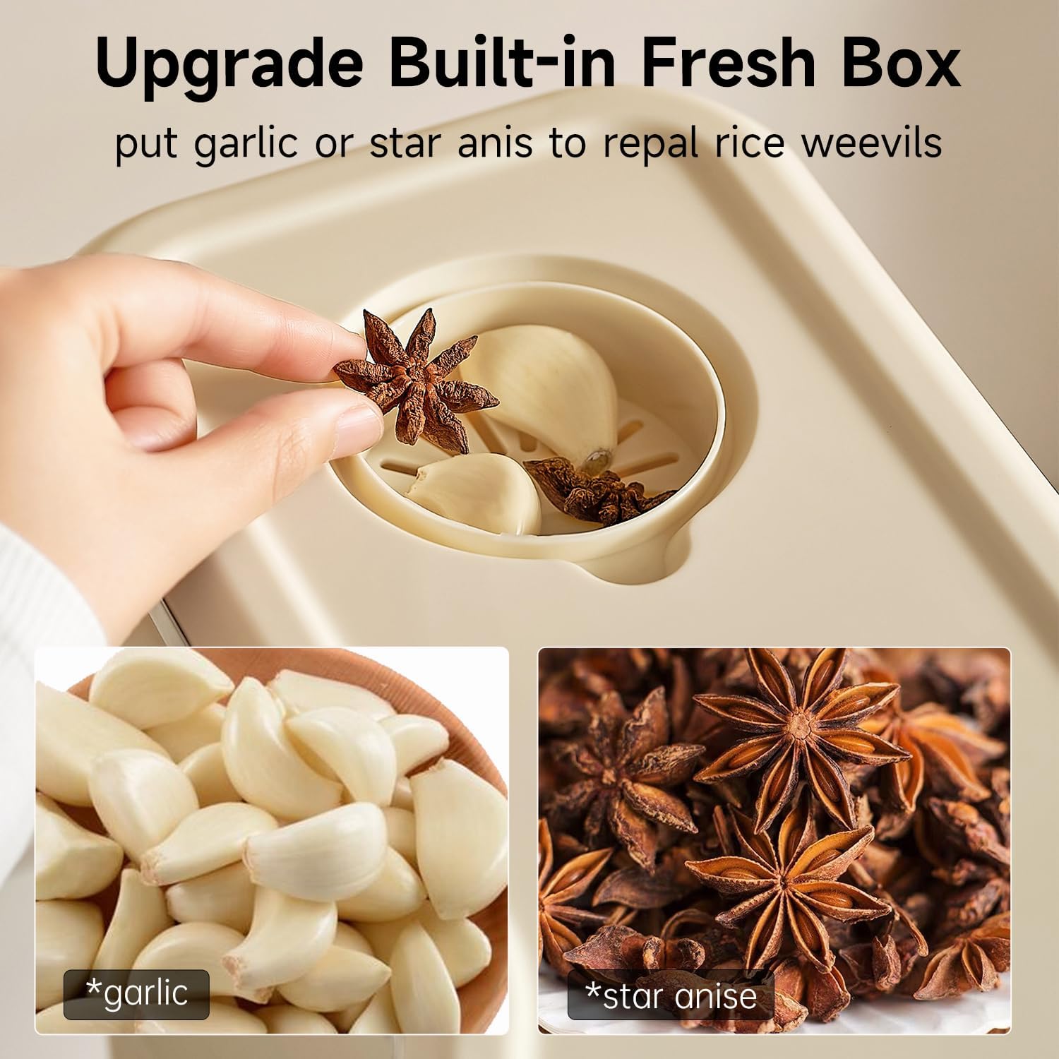 UFORU Rice Dispenser Rice Storage Container with Measuring Cup for Kitchen Pantry Household Storage Containers Airtight, Sealed Moisture Proof