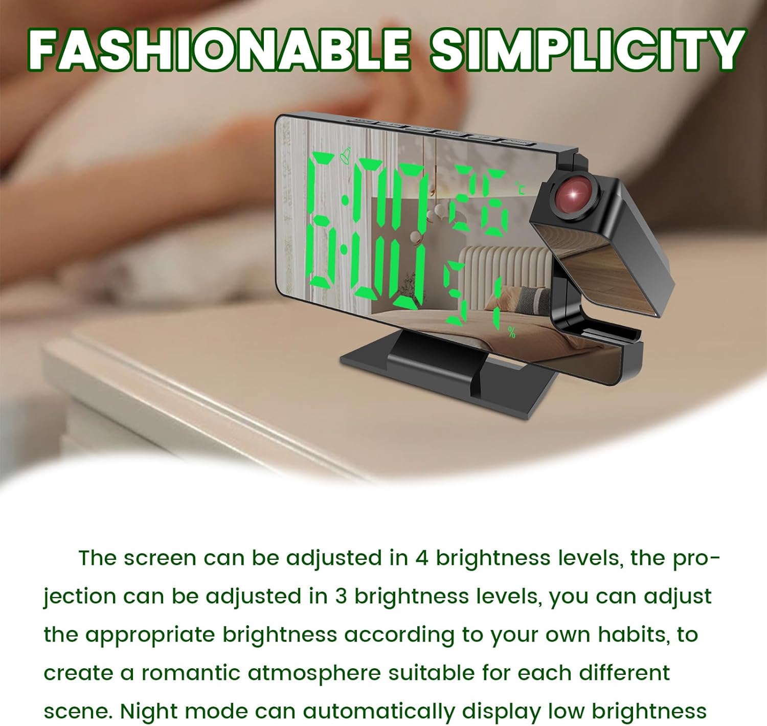 Projection Alarm Clock with 180° Rotatable Projector