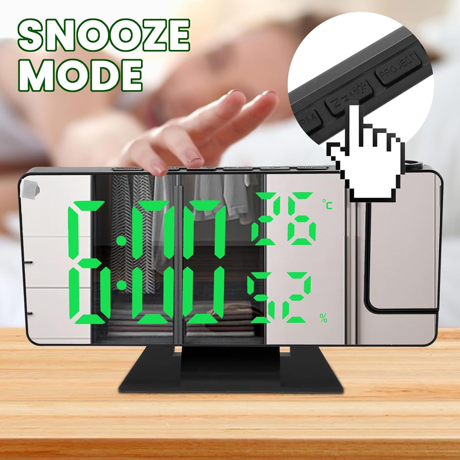 Projection Alarm Clock with 180° Rotatable Projector