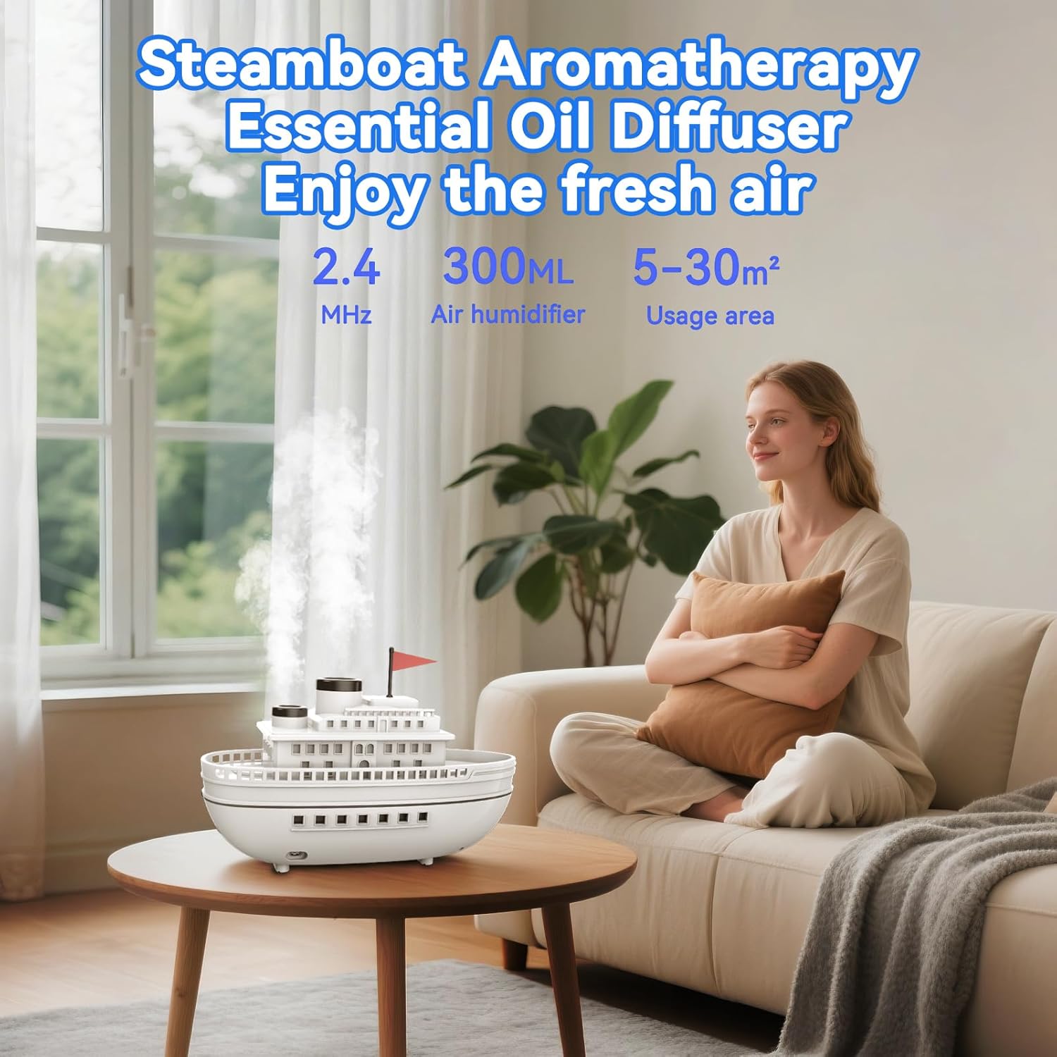 Steamboat Diffuserlove Ship Aromatherapy Diffuser Humidifier 300ml Essential Oil Diffuser for Home Bedroom Office Decorative Cool Mist Humidifier