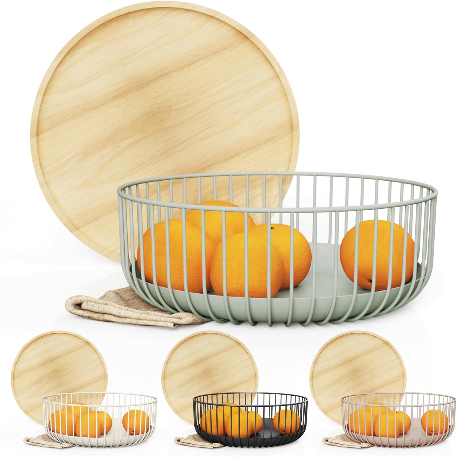 Wooden Bamboo Fruit Basket with Lid - Kitchen Countertop Fruit Bowl