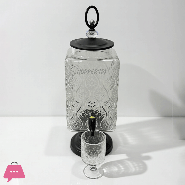 Glass Beverage Dispenser with 6 Glasses 3 Litre