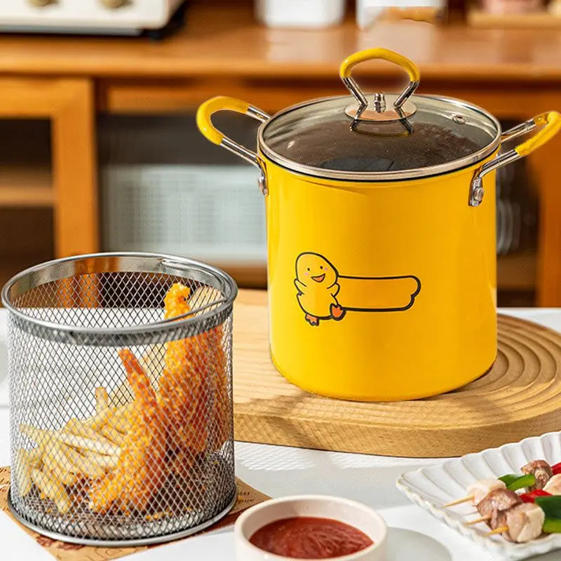 Iron Deep Fry Pot Frying Pot Kitchen Fryer Mini Cooking Pot With Strainer