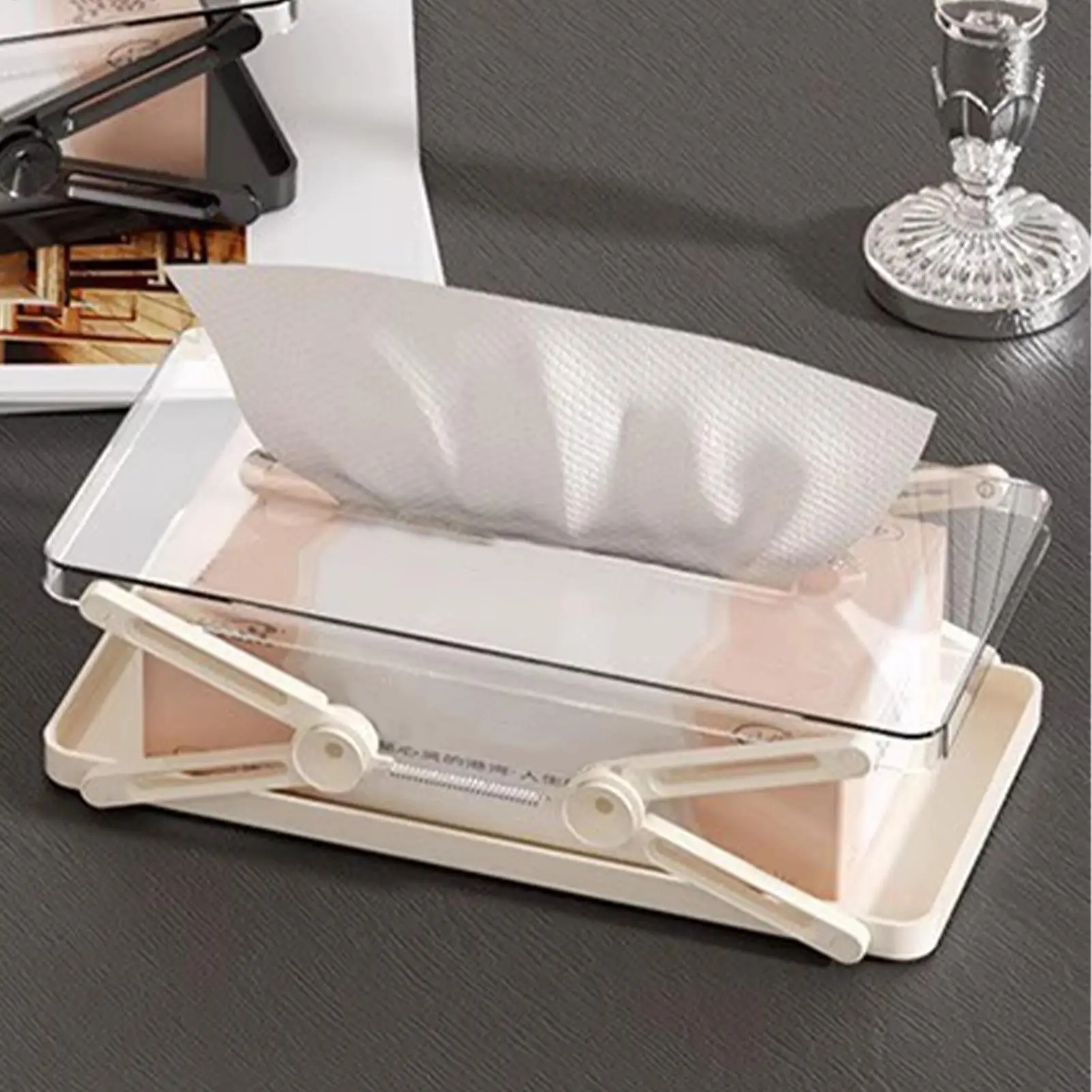 Automatic Tissue Box Cover with Spring Multipurpose Dispenser for Bathroom, Kitchen, Nightstand & Living Room Decor