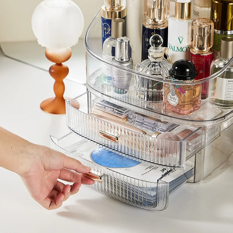 Transparent Desk Makeup Organizer Box, Large Capacity Cosmetic Jewelry Storage Drawer