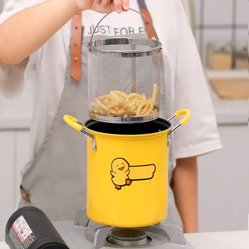 Iron Deep Fry Pot Frying Pot Kitchen Fryer Mini Cooking Pot With Strainer