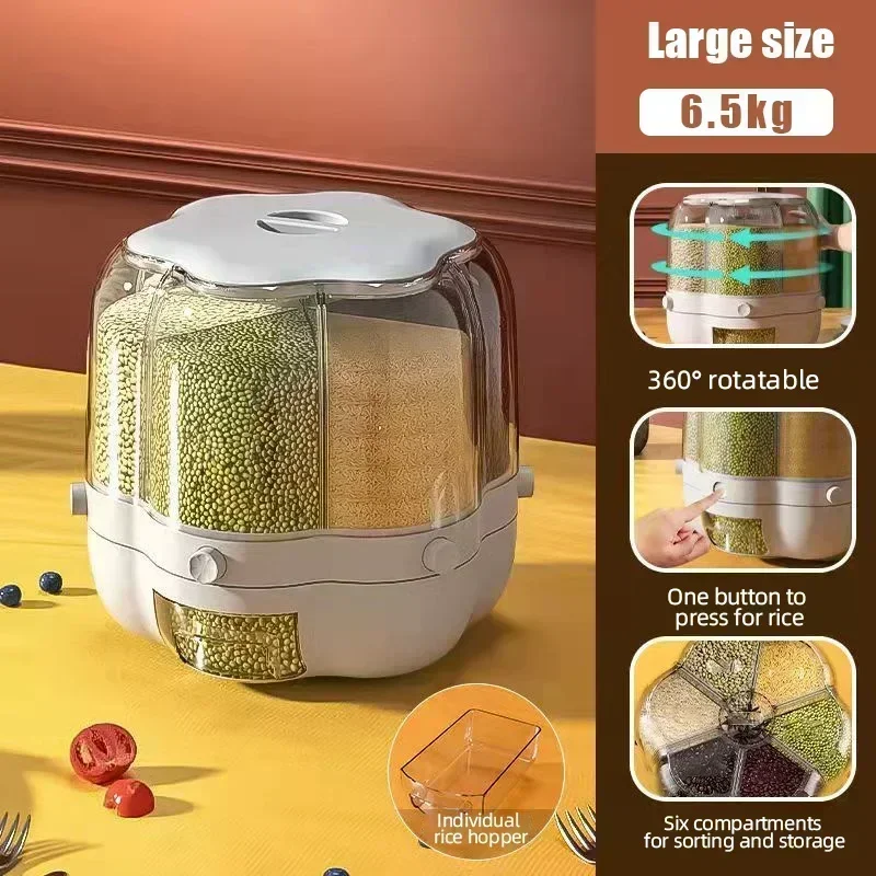 Large Food Storage Container 360° Rotating Rice Barrels Sealed Cereal Dispenser Rice Tank Grain Box Kitchen Storage Container