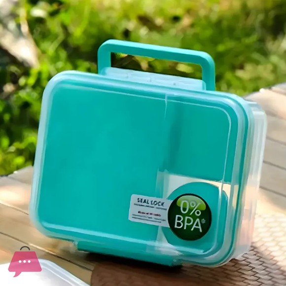 Bento Portable Plastic Lunch Box with Internal Compartments, Airtight Closure, and Top Handle 1650ml