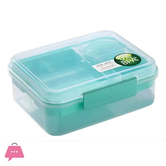 Bento Portable Plastic Lunch Box with Internal Compartments, Airtight Closure, and Top Handle 1650ml