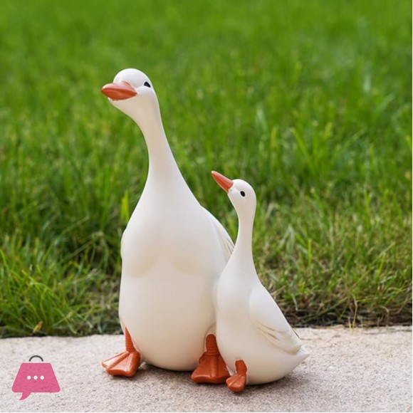 Child White Duck Set Hand-Painted Resin Ducks for Garden Decor