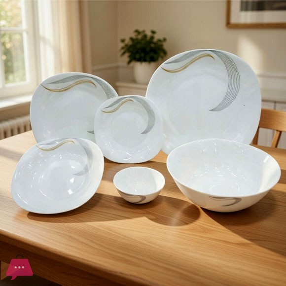 DEWALI OPALWARE MARBLE DINNER SET SQUARE 26 PCS (SHAMEL)