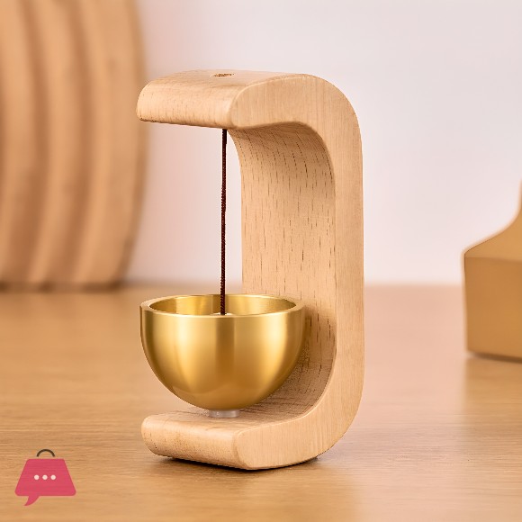 Elegant Wooden Doorbell Chime with Brass Bell for Home Office Decor