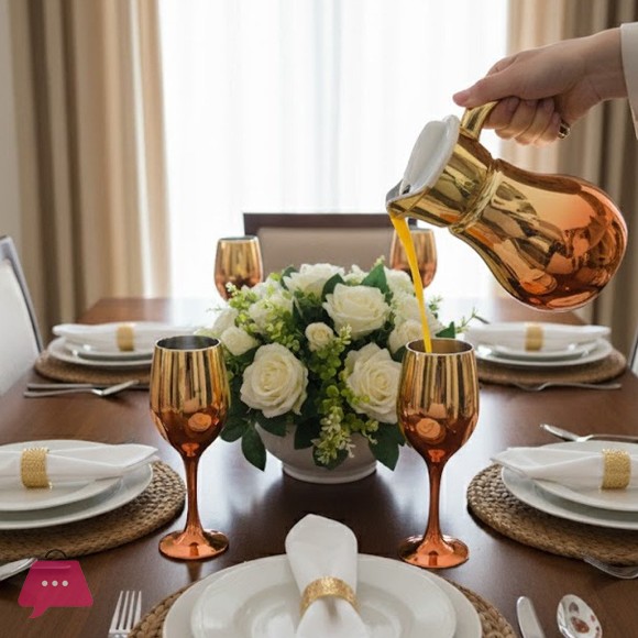 Gold & Color Accent Water Pitcher & Goblet Set