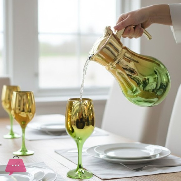 Gold & Color Accent Water Pitcher & Goblet Set
