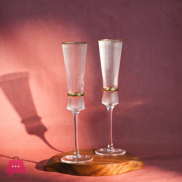 Gold Striped Champagne Glass Crystal Flutes Glass 6-Pcs Set