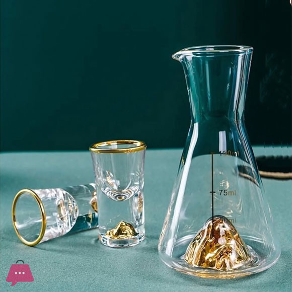 Golden Mountain Crystal Liquor Shot Glass Decanter