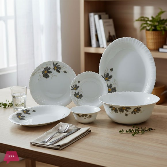 KINGRI OPALWARE MARBLE DINNER SET 26 PCS (SHAGHAYEGA GREY)