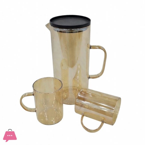 Modern Lightweight Amber Glass Water Pitcher and 6-Piece Mug Set with Filter Lid