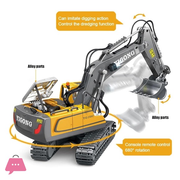 New Radio Control J-C-B Excavator Toy for 6-12 Yr Boys, Best Birthday Gifts Rc Construction Toys with Metal Shovel, Lights, Sounds 2.4Ghz