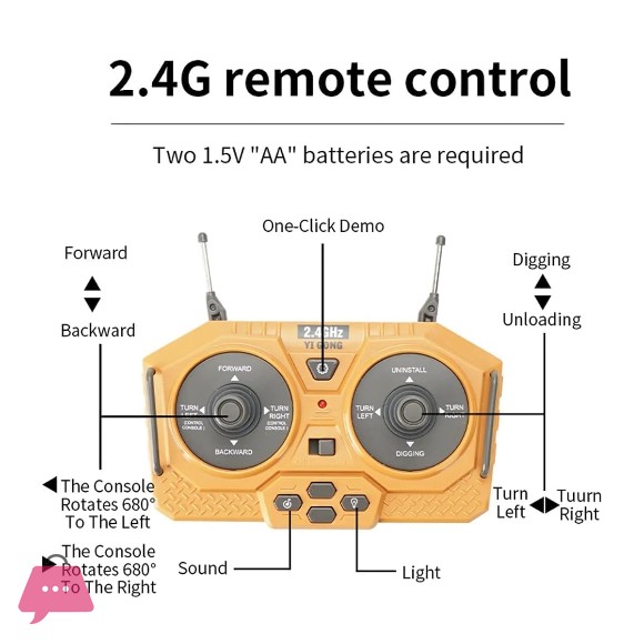 New Radio Control J-C-B Excavator Toy for 6-12 Yr Boys, Best Birthday Gifts Rc Construction Toys with Metal Shovel, Lights, Sounds 2.4Ghz