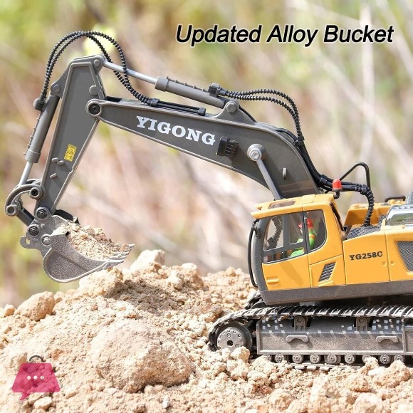 New Radio Control J-C-B Excavator Toy for 6-12 Yr Boys, Best Birthday Gifts Rc Construction Toys with Metal Shovel, Lights, Sounds 2.4Ghz