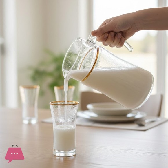 Pasabahce Turkish 7-Piece Glass Water Set with Gold Rim – 1 Jug & 6 Glasses