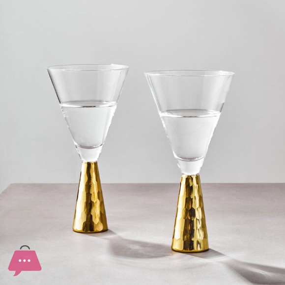 Set of 4 Funnell Shaped Cocktail Martini Glasses 8oz Elegant Gold Martini Glasses 350ml