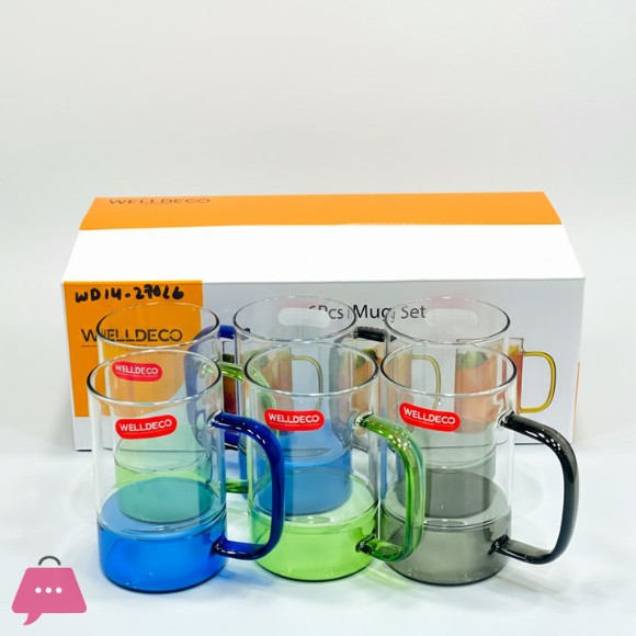 WELLDECO Colorful Glass Mug Set - 6 Pcs