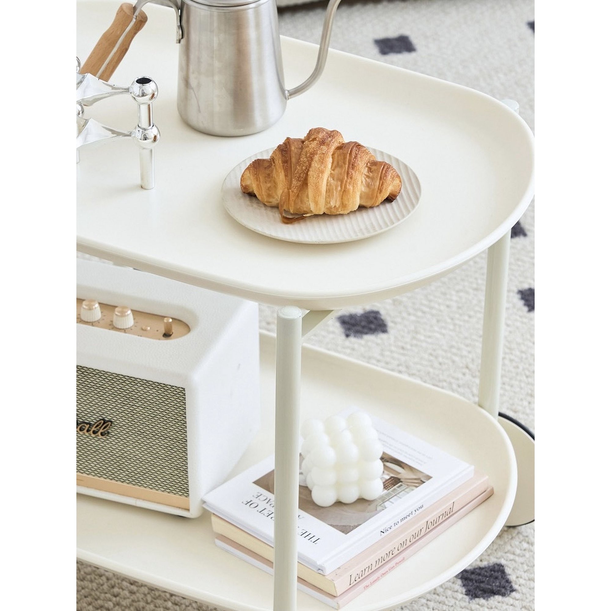 2-tier-utility-storage-coffee-&-tea-serving-trolley-metal-heavy-duty-frame-and-abs-plastic-shelves