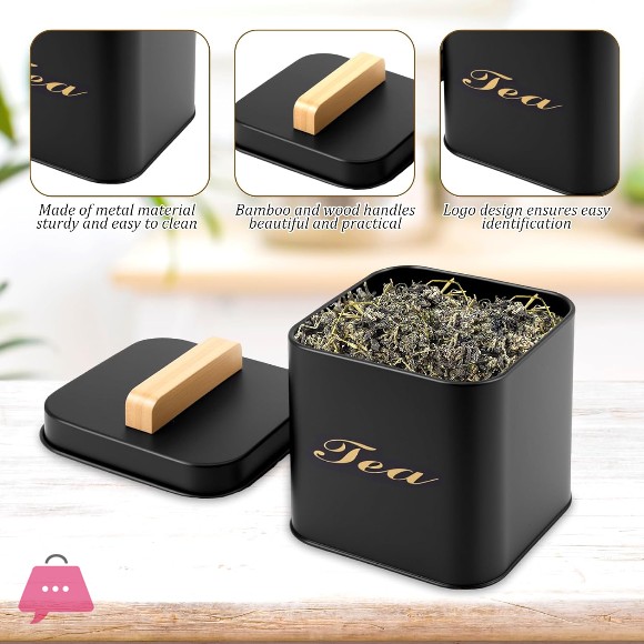 3 Pcs Coffee Tea Sugar Container Set 1200 ml Vintage Set with Bamboo Handle