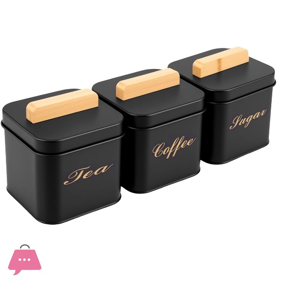 3 Pcs Coffee Tea Sugar Container Set 1200 ml Vintage Set with Bamboo Handle