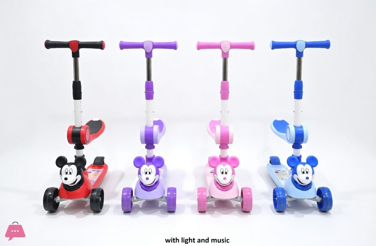 3d-mickey-mouse-flasing-wheel-2-in-1-foldable-scooter---sc-6010