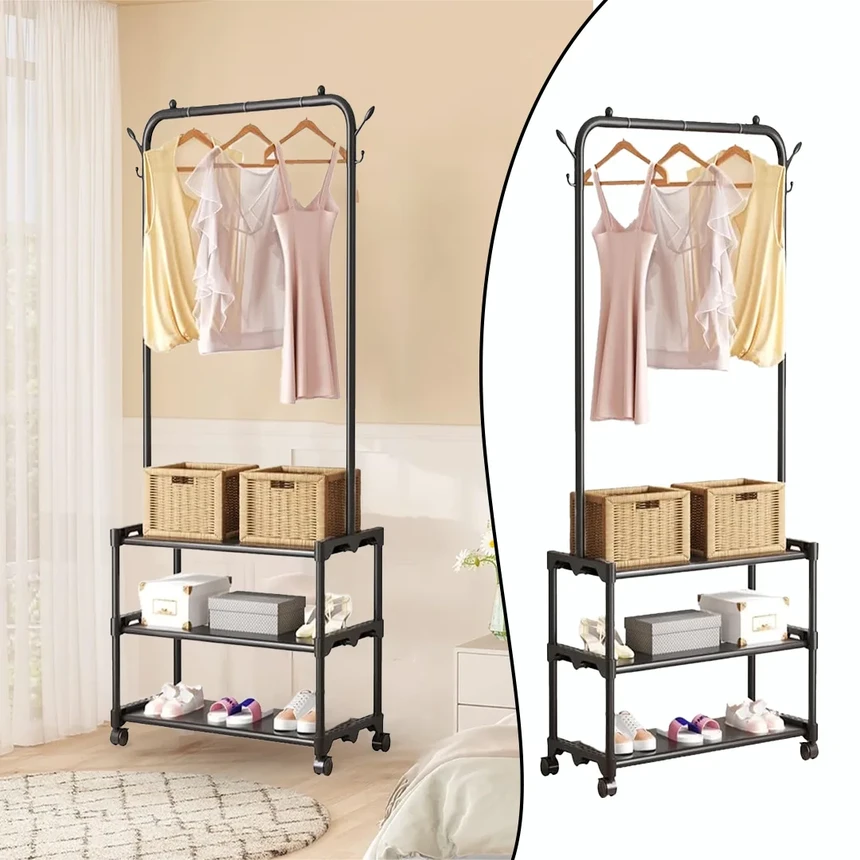 Floor Hanger For Clothes, Shoe Rack Bedroom Organizer