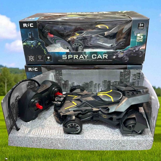 Batman RC Car with Bat Man Toy High Speed Remote Control Black Batmobile Car Spray Smoke with Lights Realistic Sound