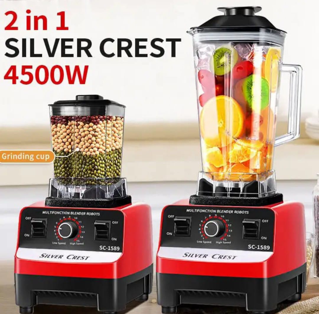 2-in-1 Heavy Duty Blender Juicer 4500W Silver Crest SC-1589 Pure Copper Motor, Multi-Functional Food Processor Smoothie Mixer